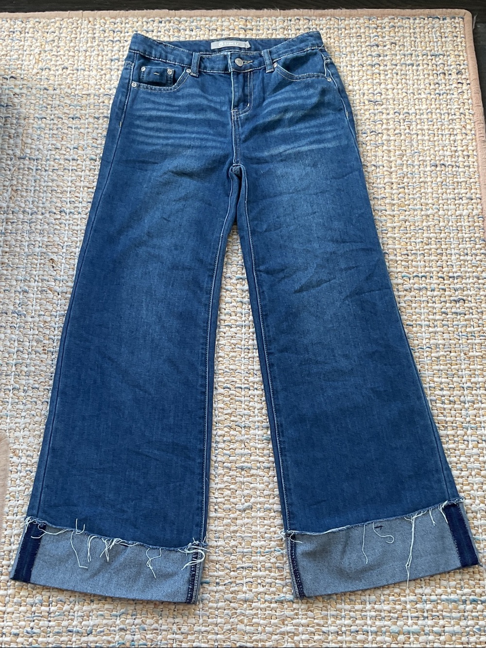 Tractr Dark Blue Wide-Leg Jeans with Raw Cuff